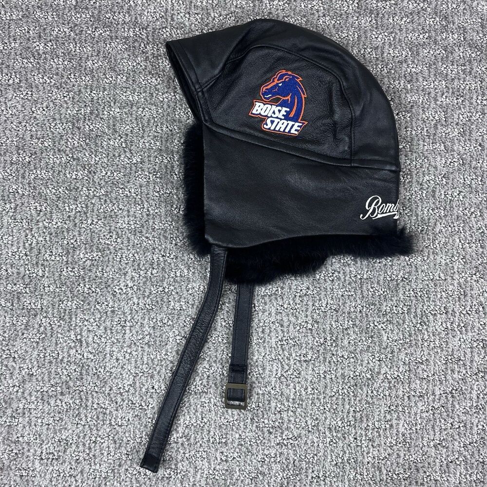 Bombshell Gear Boise State University Hat Broncos Leather Real Fur Trim Bomber
